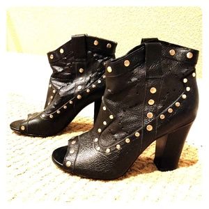BCBG Generation leather studded peep toe booties